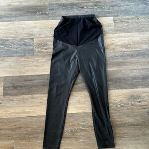 Maternity leather stretch leggings black size medium